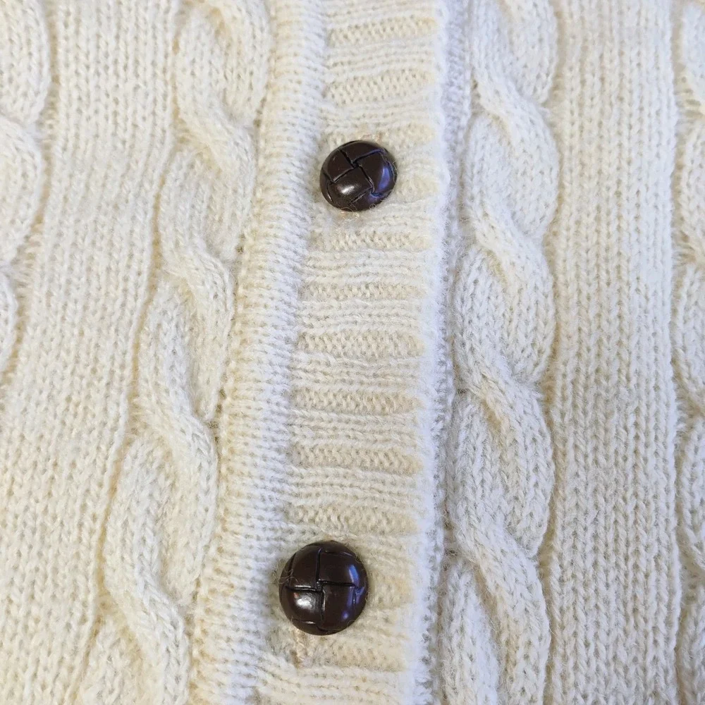 Vtg De Mura Cable Knit Sweater Vest Womens Small Cream Wool Academia Preppy